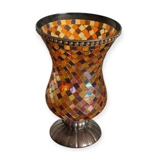 Partylite Global Fusion Hurricane Votive Holder Retired Style Amber Beads Glass